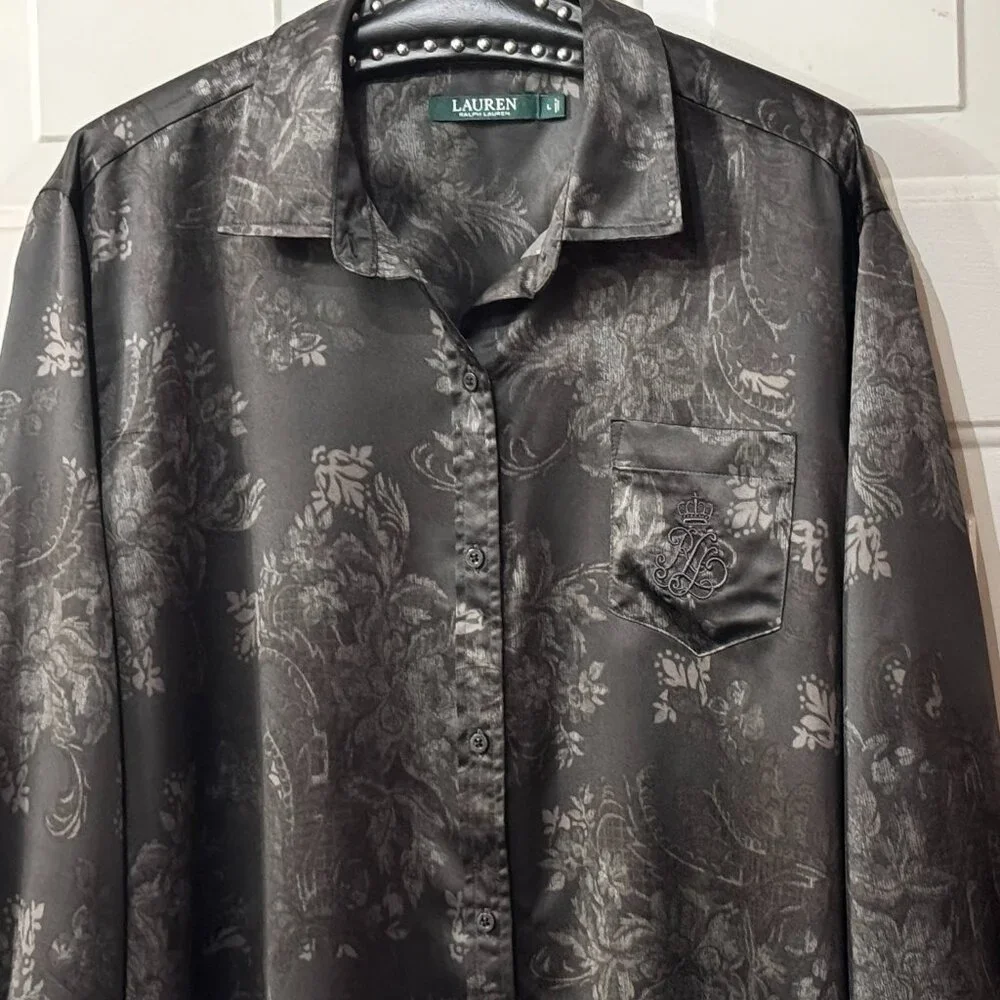 Lauren Ralph Lauren Sz L Long Sleeve Tunic  Nightshirt Monogram Embroidered - Picture 2 of 8